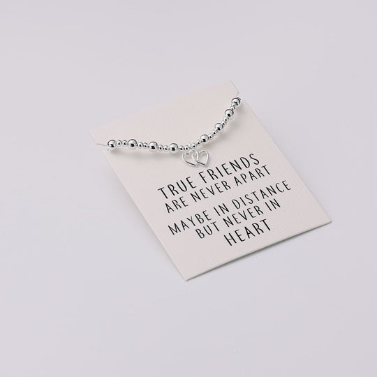 Heart Link Beaded Stretch True Friends Bracelet with Quote Card