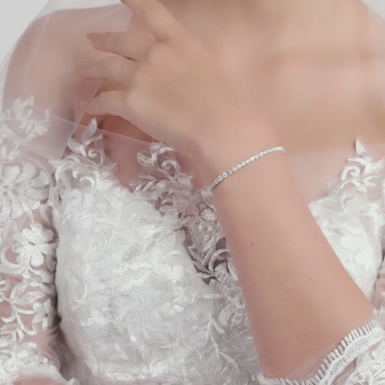 Silver Plated Solitaire Bridal Bracelet Created with Zircondia® Crystals