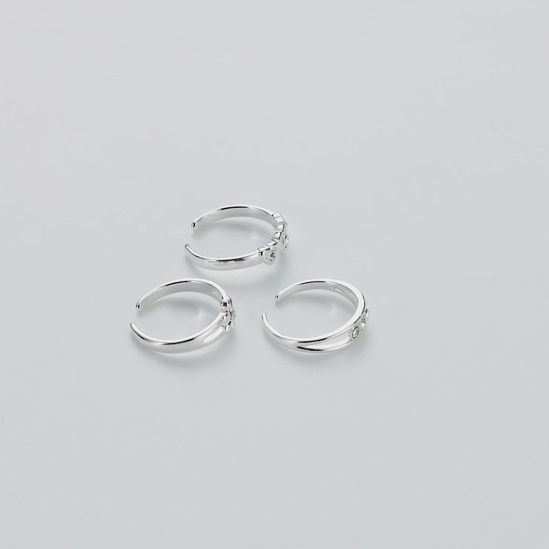 Set of Three Silver Plated Adjustable Toe Rings Created with Zircondia® Crystals