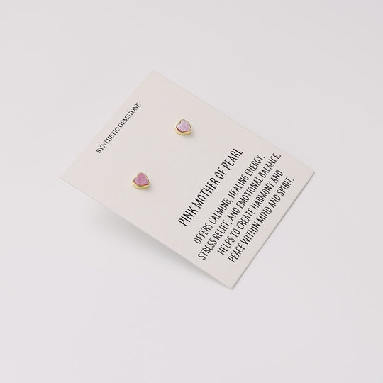 18k Gold Plated Pink Mother of Pearl Heart Stud Earrings with Quote Card