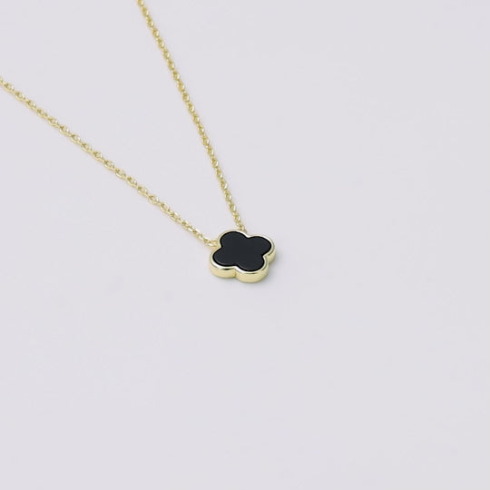 Gold Plated Black Onyx Gemstone Clover Necklace