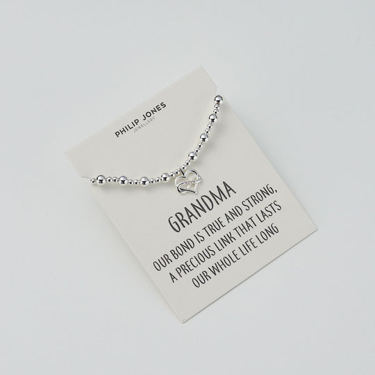 Grandma Infinity Heart Beaded Stretch Bracelet with Quote Card