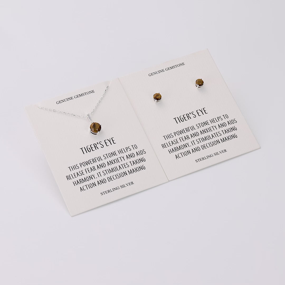 Sterling Silver Tigers Eye Gemstone Set with Quote Card