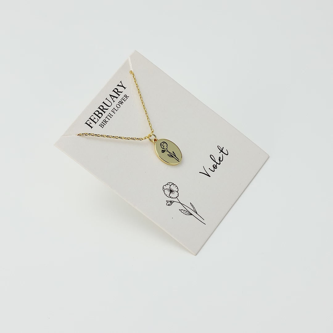 18k Gold Plated February Birth Flower Violet Necklace with Card