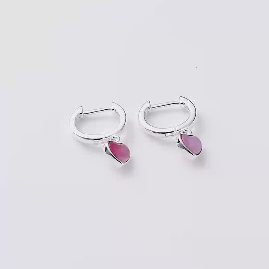 Pink Mother of Pearl Gemstone Heart Charm Hoop Earrings
