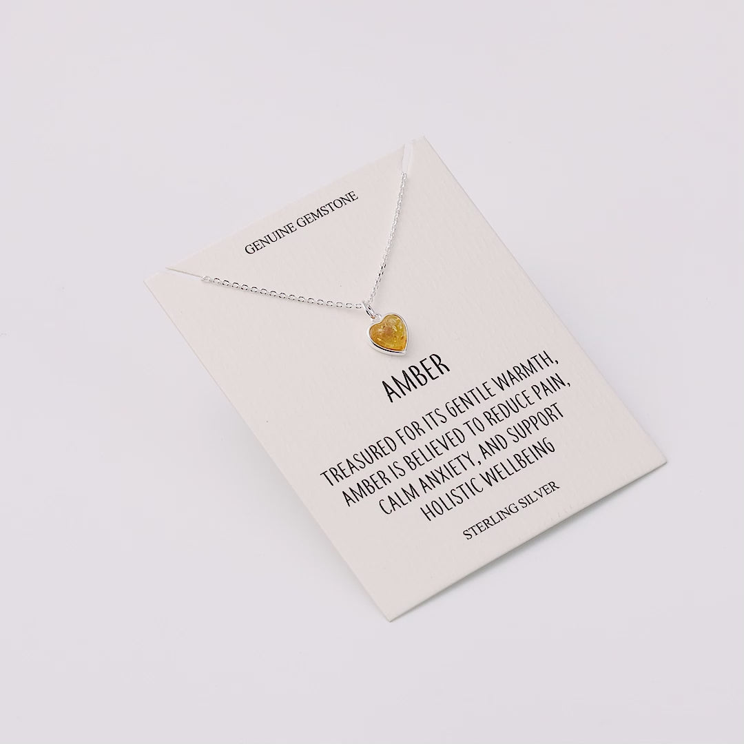 Sterling Silver Amber Heart Necklace with Quote Card