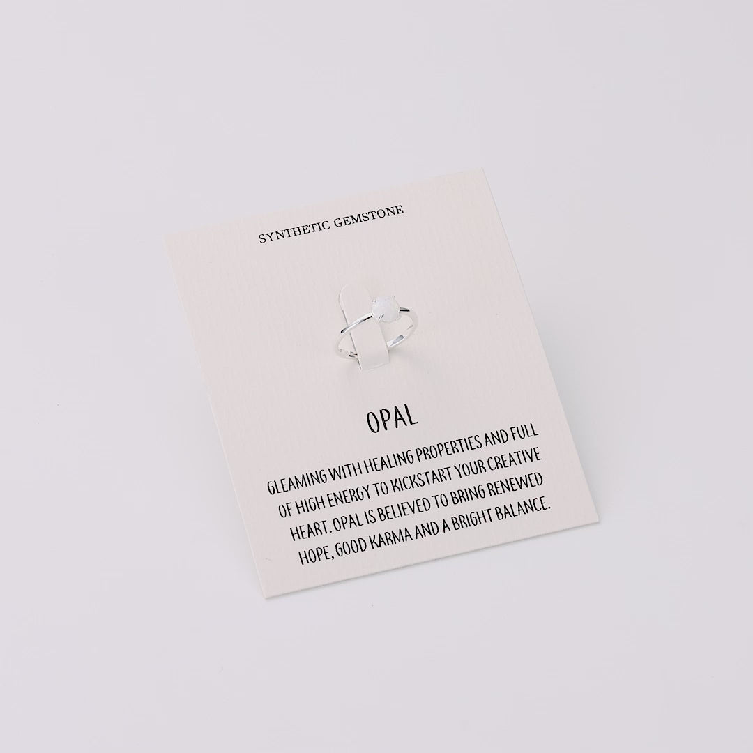 Synthetic White Opal Adjustable Ring with Quote Card