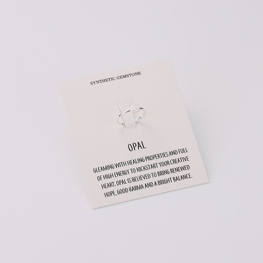 Synthetic White Opal Adjustable Ring with Quote Card