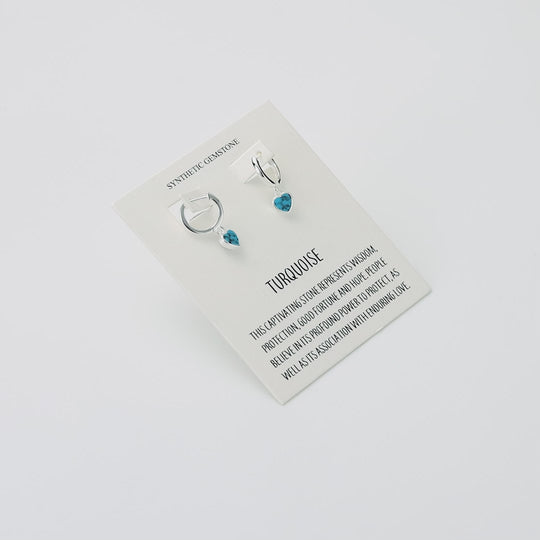 Synthetic Turquoise Gemstone Heart Charm Hoop Earrings with Quote Card