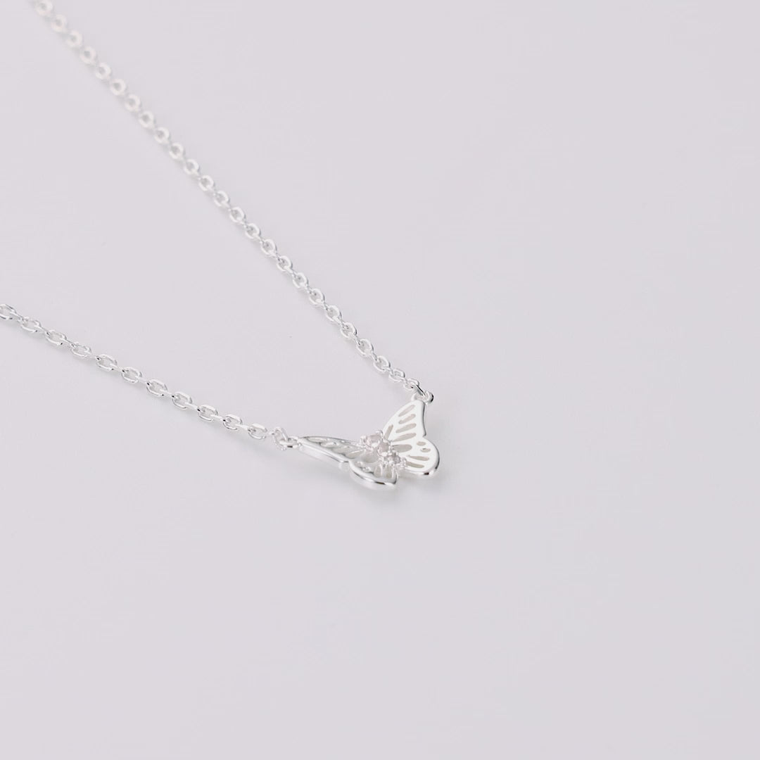 Silver Plated Butterfly Necklace Created with Zircondia® Crystals