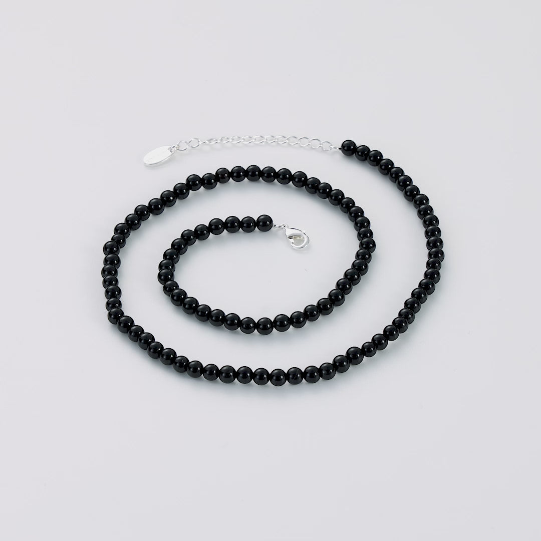 Black Onyx Mini Beaded Gemstone Necklace