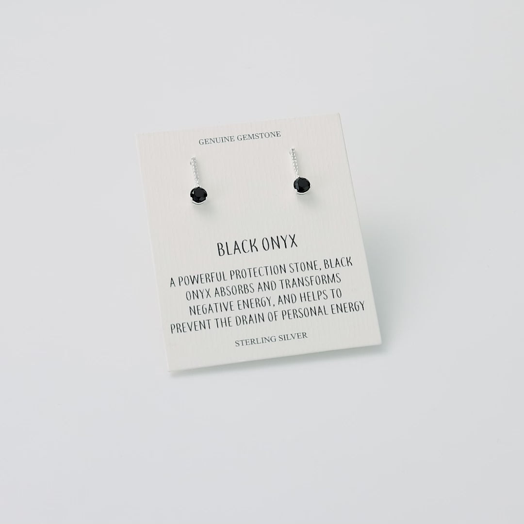 Sterling Silver Black Onyx Gemstone Drop Earrings with Quote Card