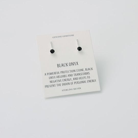 Sterling Silver Black Onyx Gemstone Drop Earrings with Quote Card