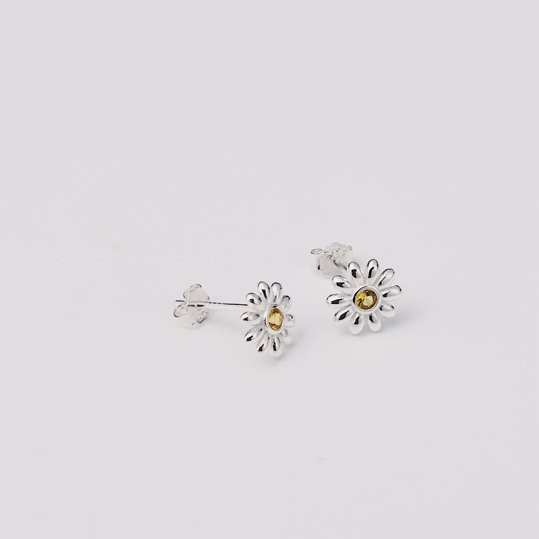 Sterling Silver Daisy Earrings Created with Zircondia® Crystals