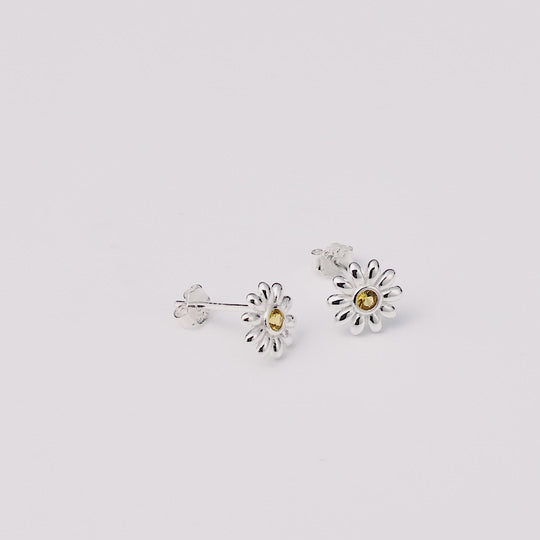 Sterling Silver Daisy Earrings Created with Zircondia® Crystals