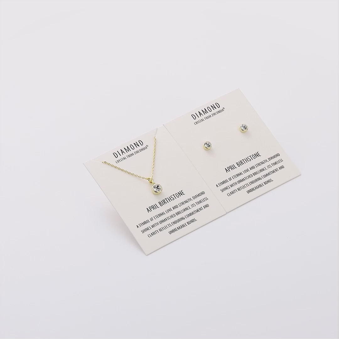 Gold Plated April (Diamond) Birthstone Necklace & Earrings Set Created with Zircondia® Crystals