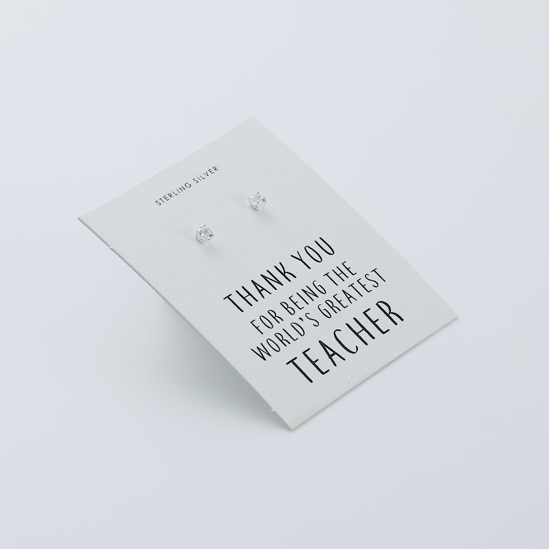 Sterling Silver World's Greatest Teacher Crystal Earrings