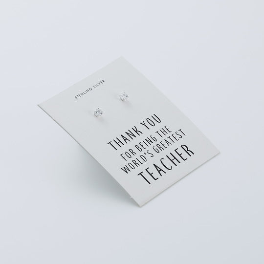 Sterling Silver World's Greatest Teacher Crystal Earrings