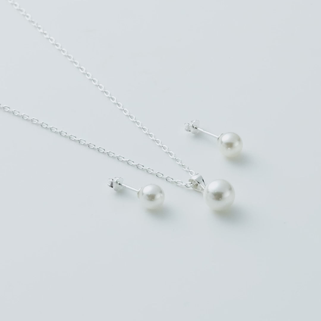 Sterling Silver White Shell Pearl Set