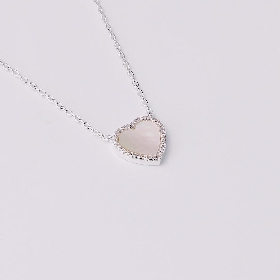 Mother of Pearl Gemstone Heart Necklace with Zircondia® Crystals