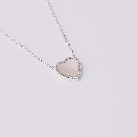 Mother of Pearl Gemstone Heart Necklace with Zircondia® Crystals