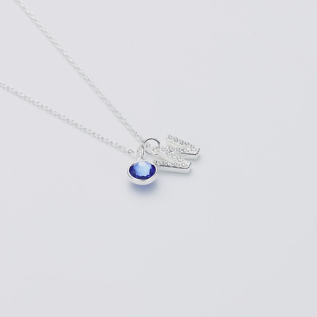 Pave Initial W Necklace with Birthstone Charm Created with Zircondia® Crystals
