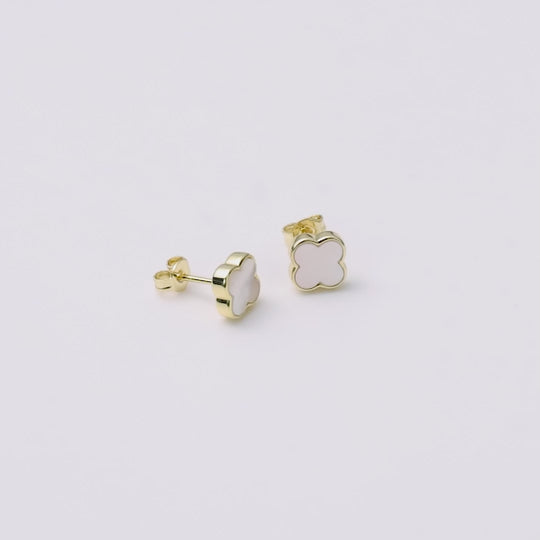 Gold Plated Mother of Pearl Gemstone Clover Earrings