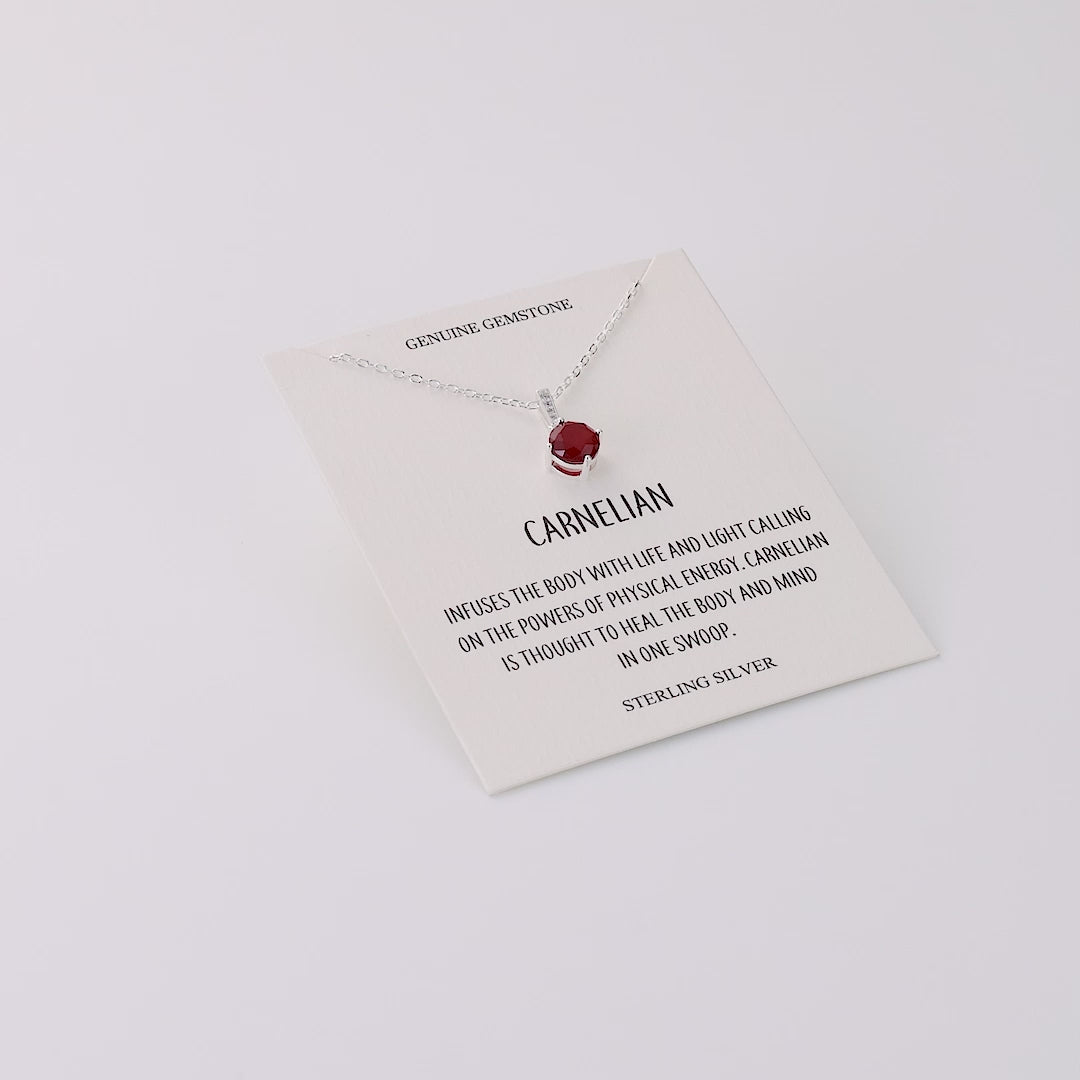 Sterling Silver Carnelian Gemstone Necklace with Quote Card