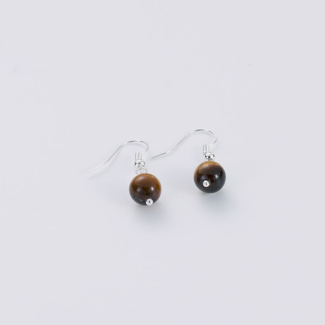 Tigers Eye Gemstone Round Drop Earrings