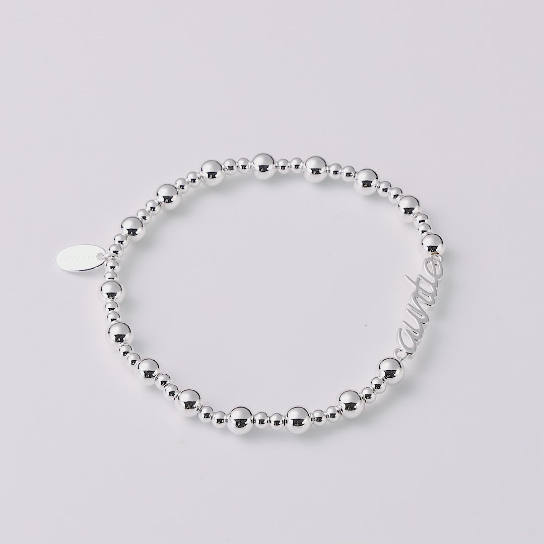 Silver Plated Auntie Beaded Stretch Bracelet