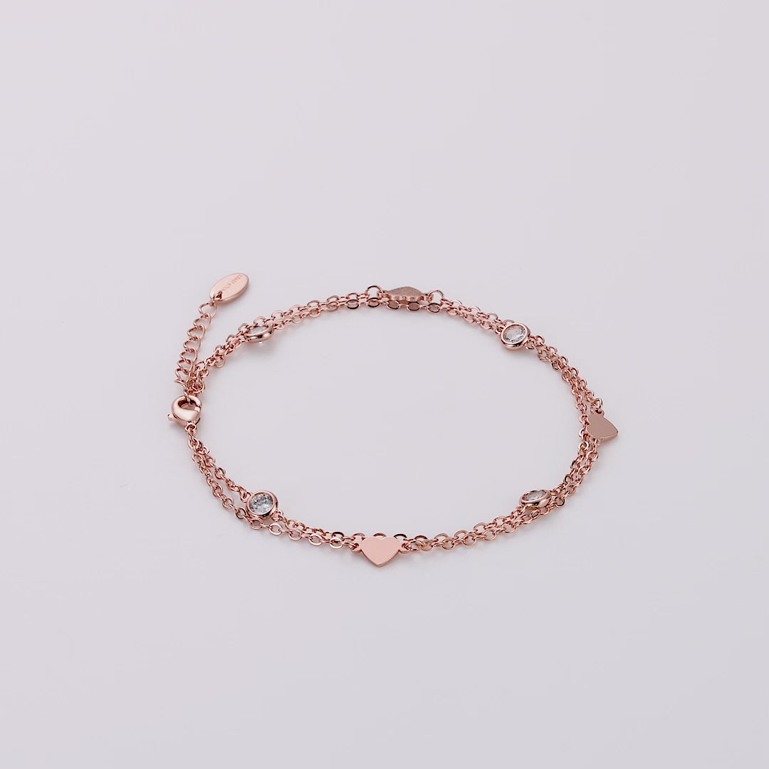 Rose Gold Plated Layered Heart Anklet Created with Zircondia® Crystals