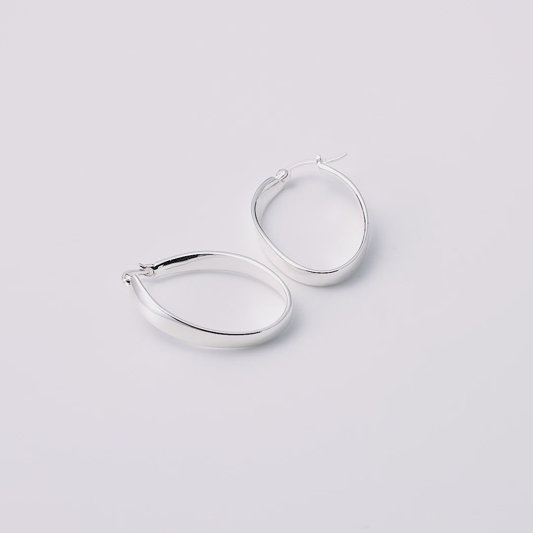 Silver Plated 30mm Oval Hoop Earrings