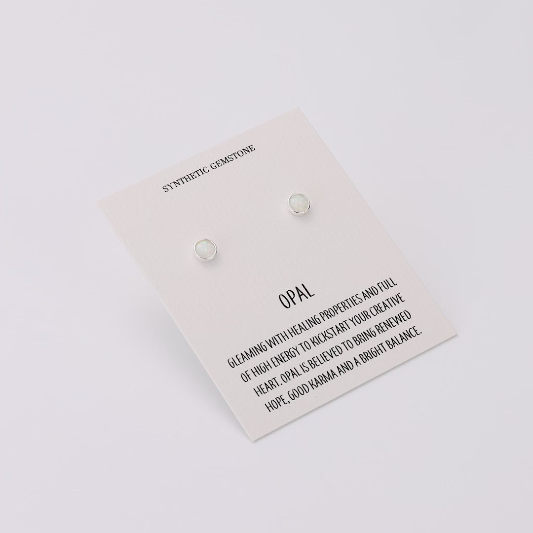 Synthetic White Opal Stud Earrings with Quote Card