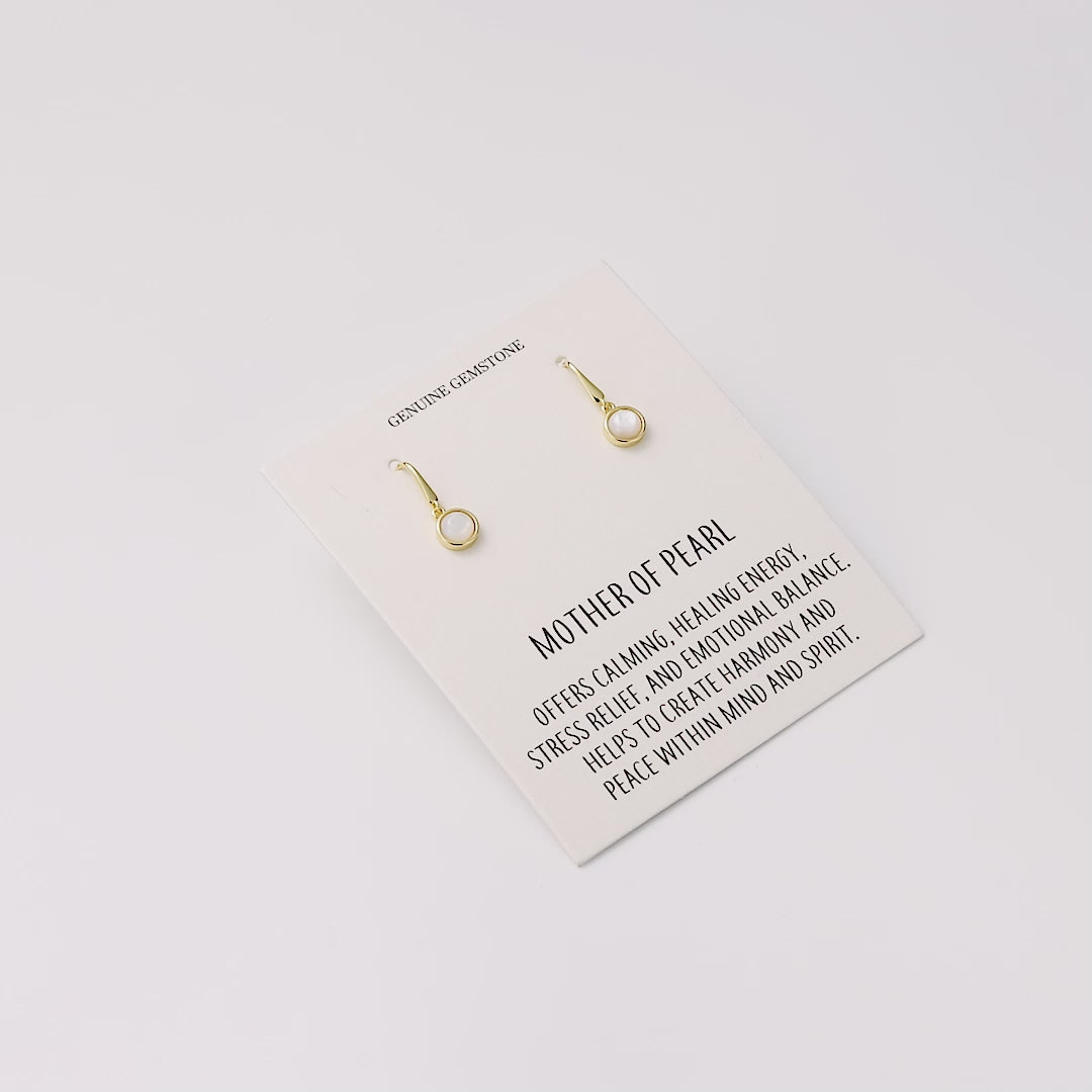 18k Gold Plated Mother of Pearl Drop Earrings with Quote Card