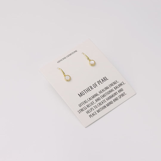 18k Gold Plated Mother of Pearl Drop Earrings with Quote Card
