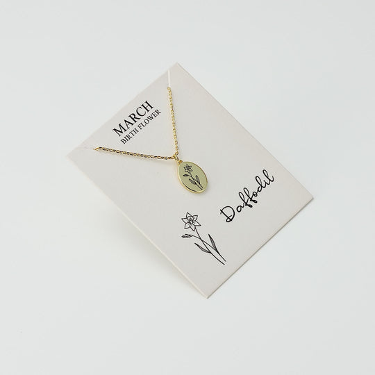 18k Gold Plated March Birth Flower Daffodil Necklace with Card
