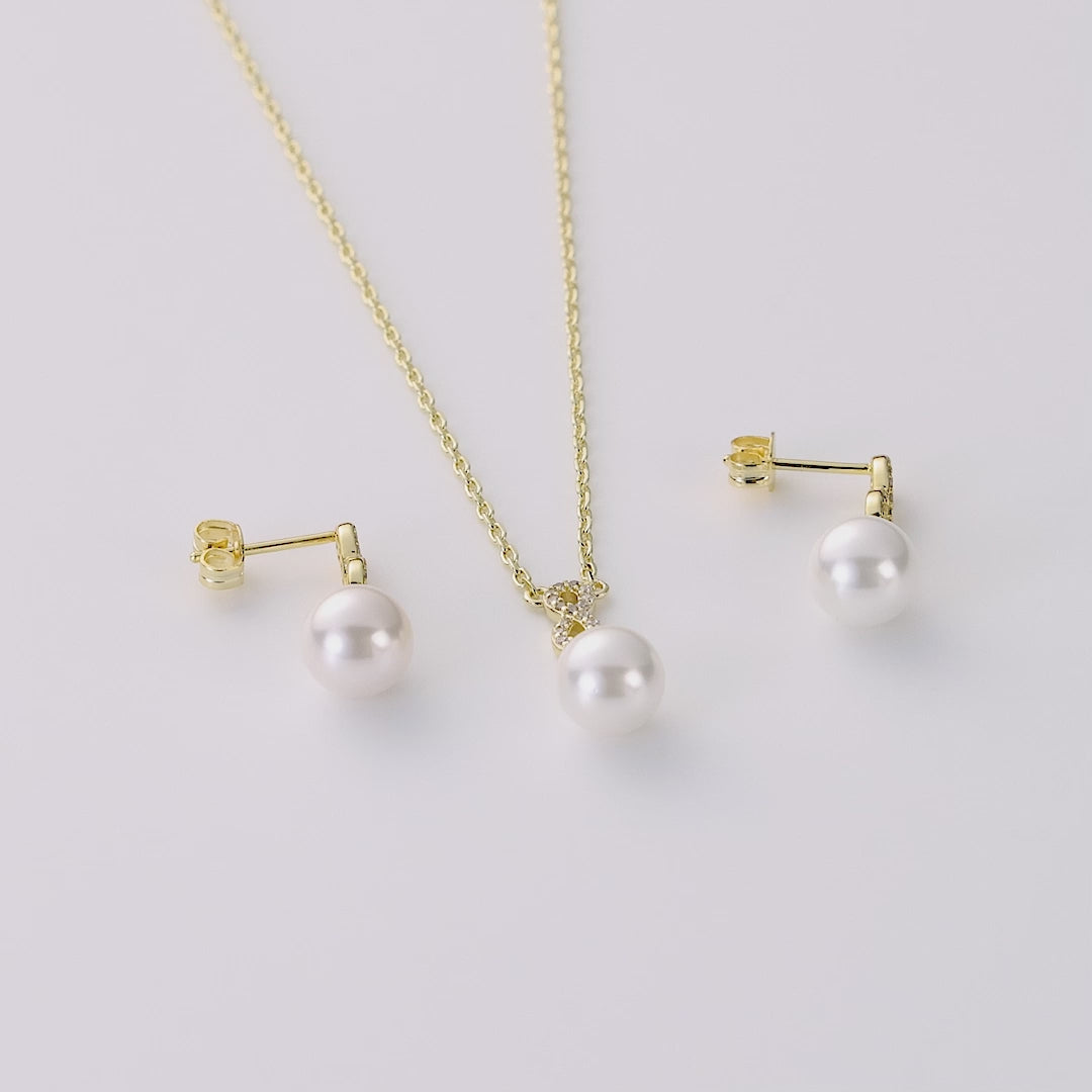 Gold Plated Infinity Pearl Drop Set Created with Zircondia® Crystals