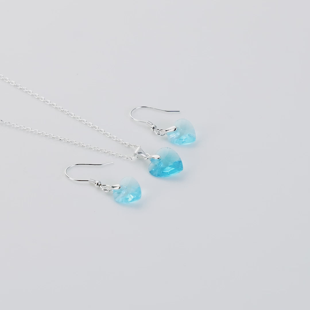 Sterling Silver Aquamarine Heart Set Created with Zircondia® Crystals