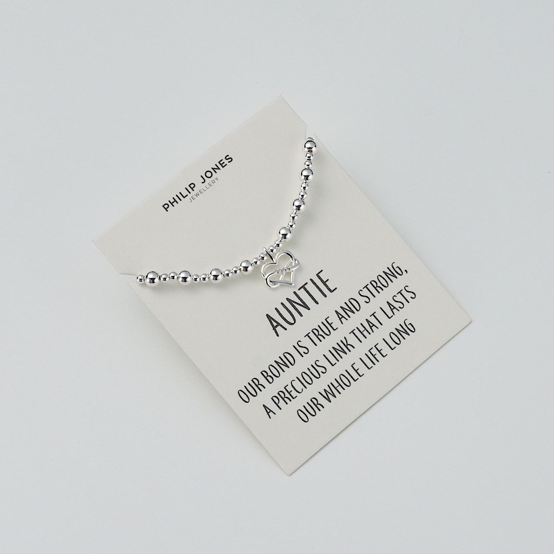 Auntie Infinity Heart Beaded Stretch Bracelet with Quote Card