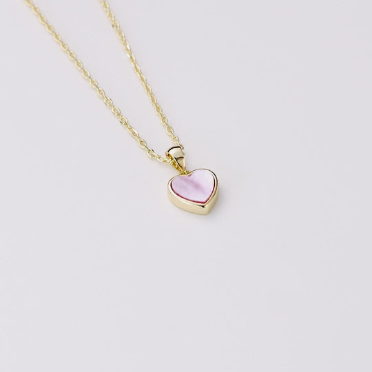 18k Gold Plated Pink Mother of Pearl Gemstone Heart Necklace