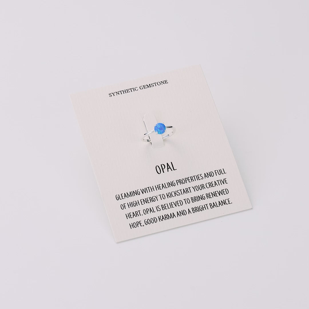 Synthetic Blue Opal Adjustable Ring with Quote Card