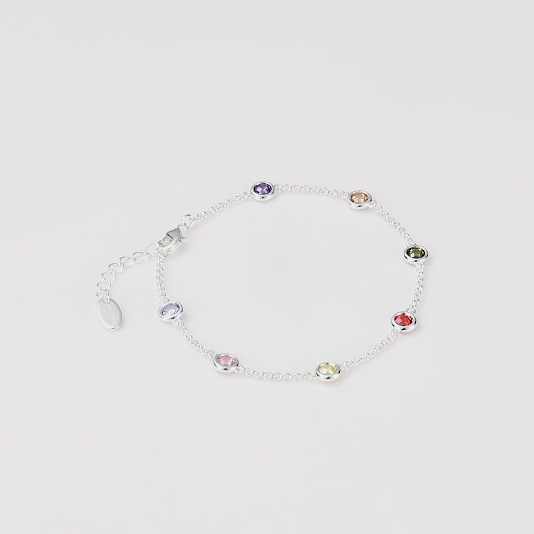 Silver Plated Multi Coloured Crystal Bracelet Created with Zircondia® Crystals