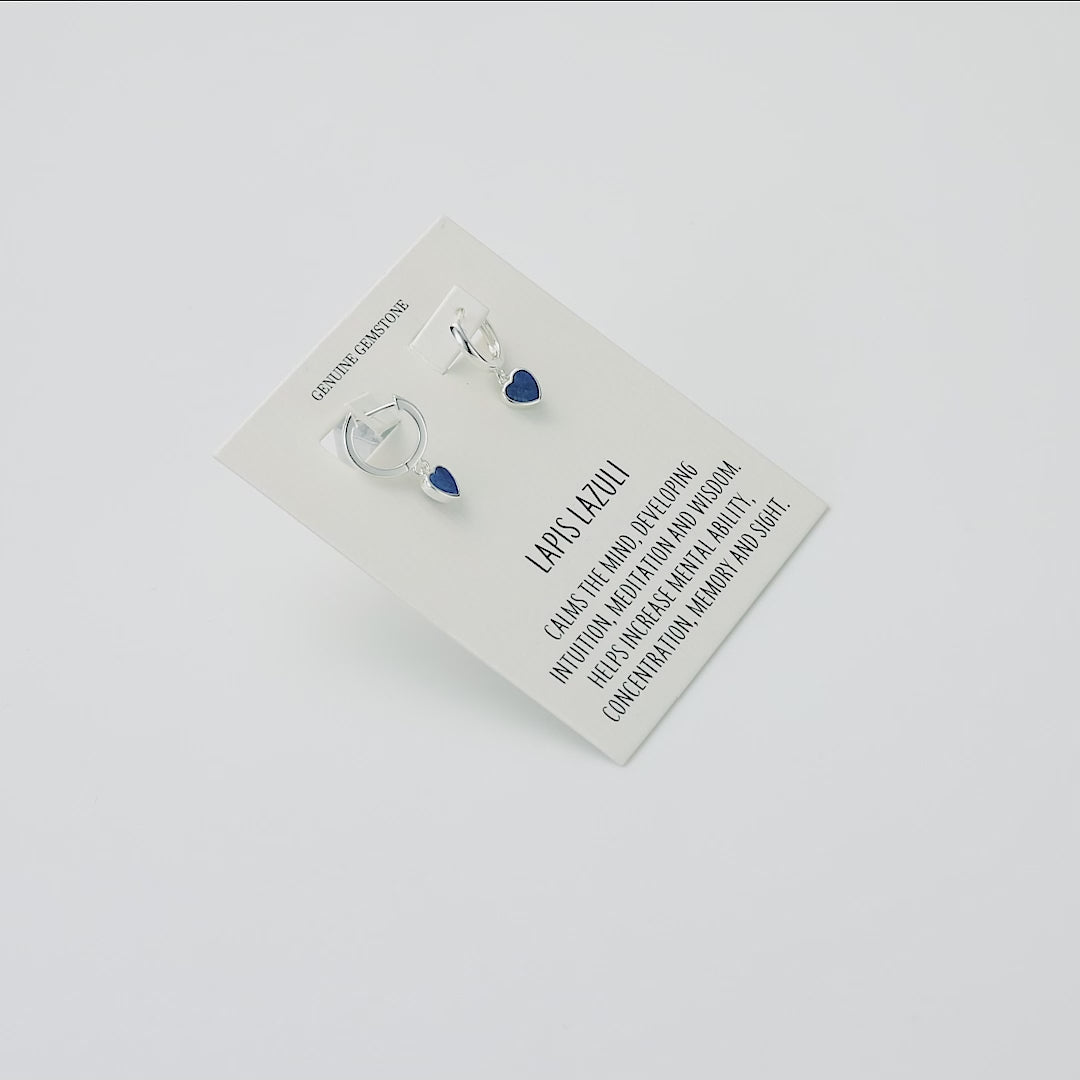 Lapis Gemstone Heart Charm Hoop Earrings with Quote Card