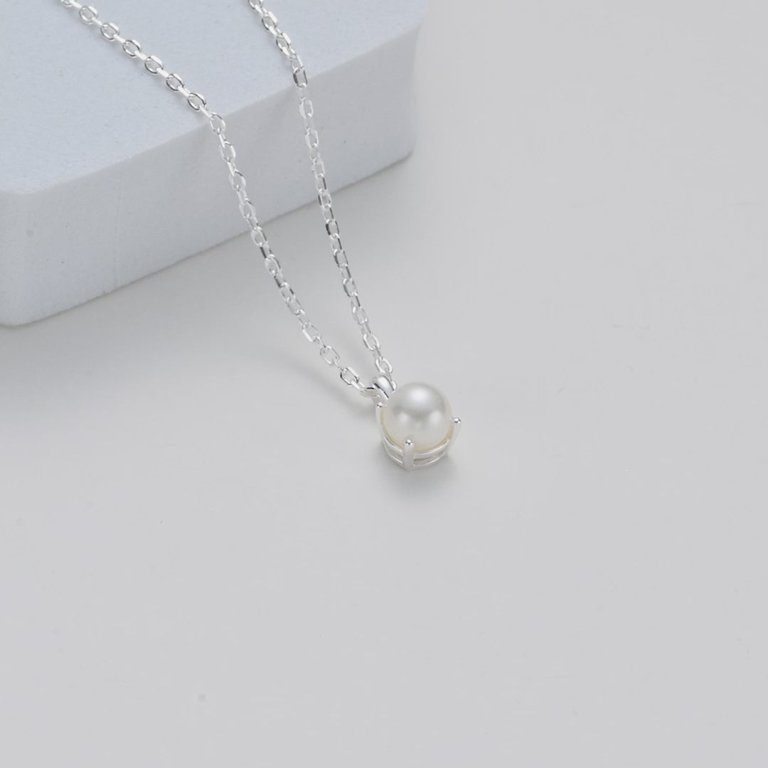 Sterling Silver Pearl Necklace Created with Gemstones from Zircondia® Video