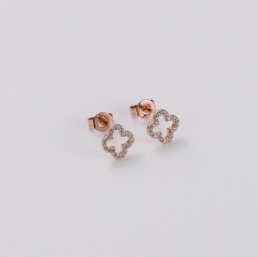 Rose Gold Plated Clover Earrings Created with Zircondia® Crystals