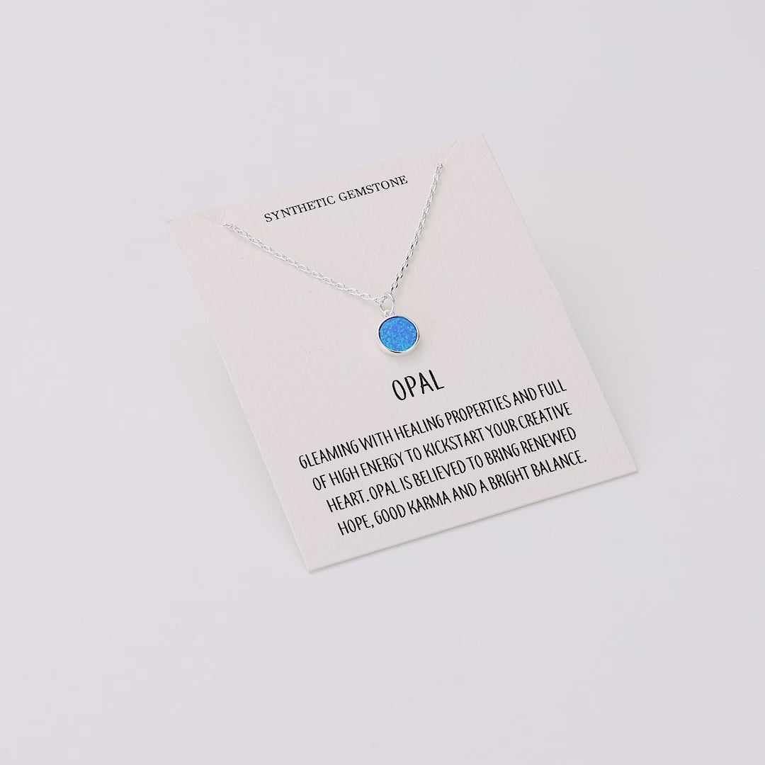 Silver Plated Synthetic Blue Opal Necklace with Quote Card