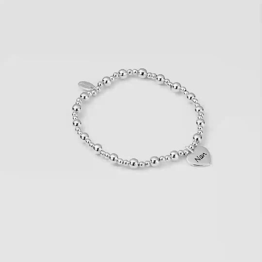 Nan Heart Charm Beaded Stretch Bracelet
