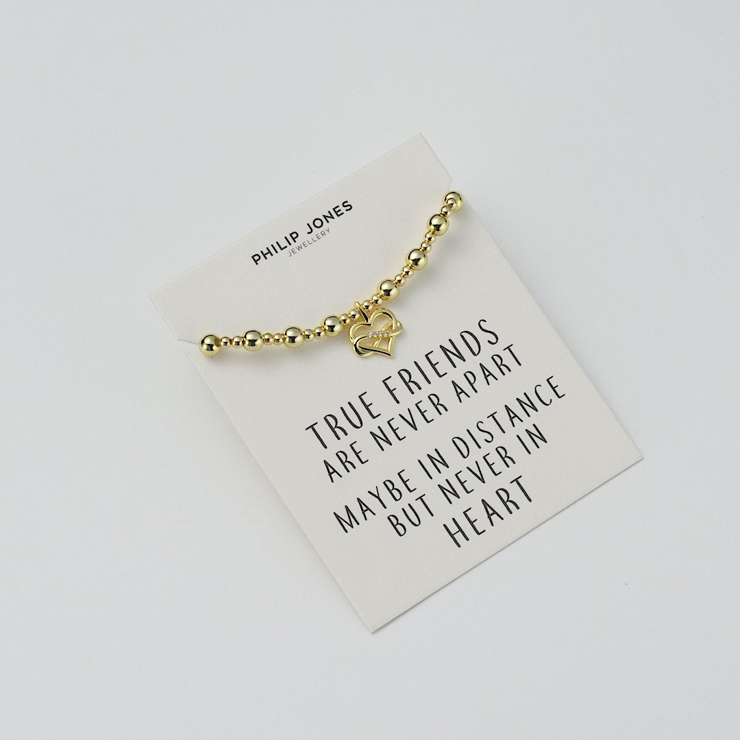 18k Gold Plated Infinity Heart Beaded Stretch True Friends Bracelet with Quote Card
