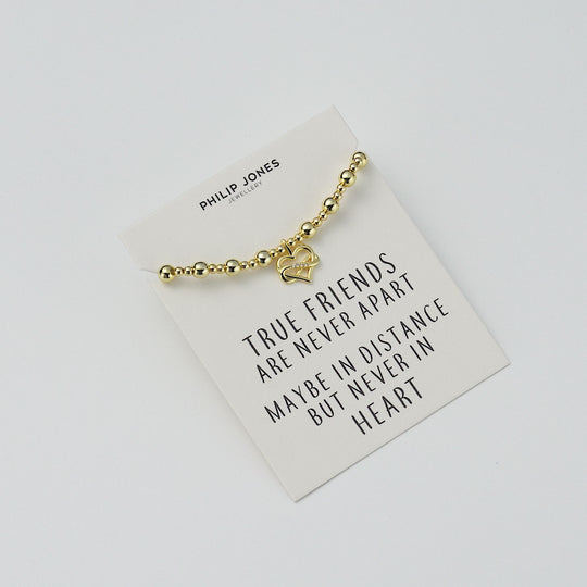 18k Gold Plated Infinity Heart Beaded Stretch True Friends Bracelet with Quote Card