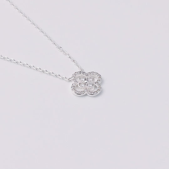Silver Plated Clover Halo Necklace Created with Zircondia® Crystals